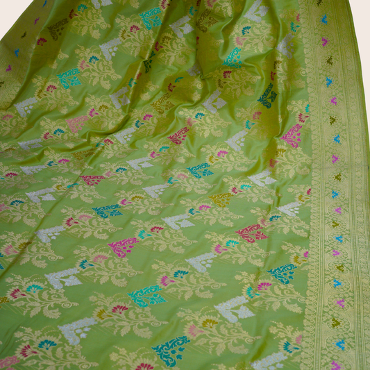 Pure Katan Multicolor Sona-Rupa Handloom Saree