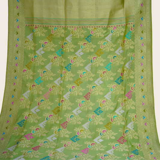 Pure Katan Multicolor Sona-Rupa Handloom Saree