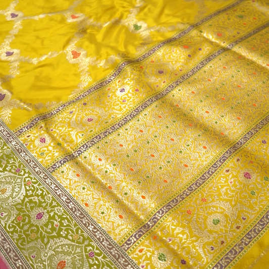Pure Katan Silk Jangla Pattern Handloom Saree